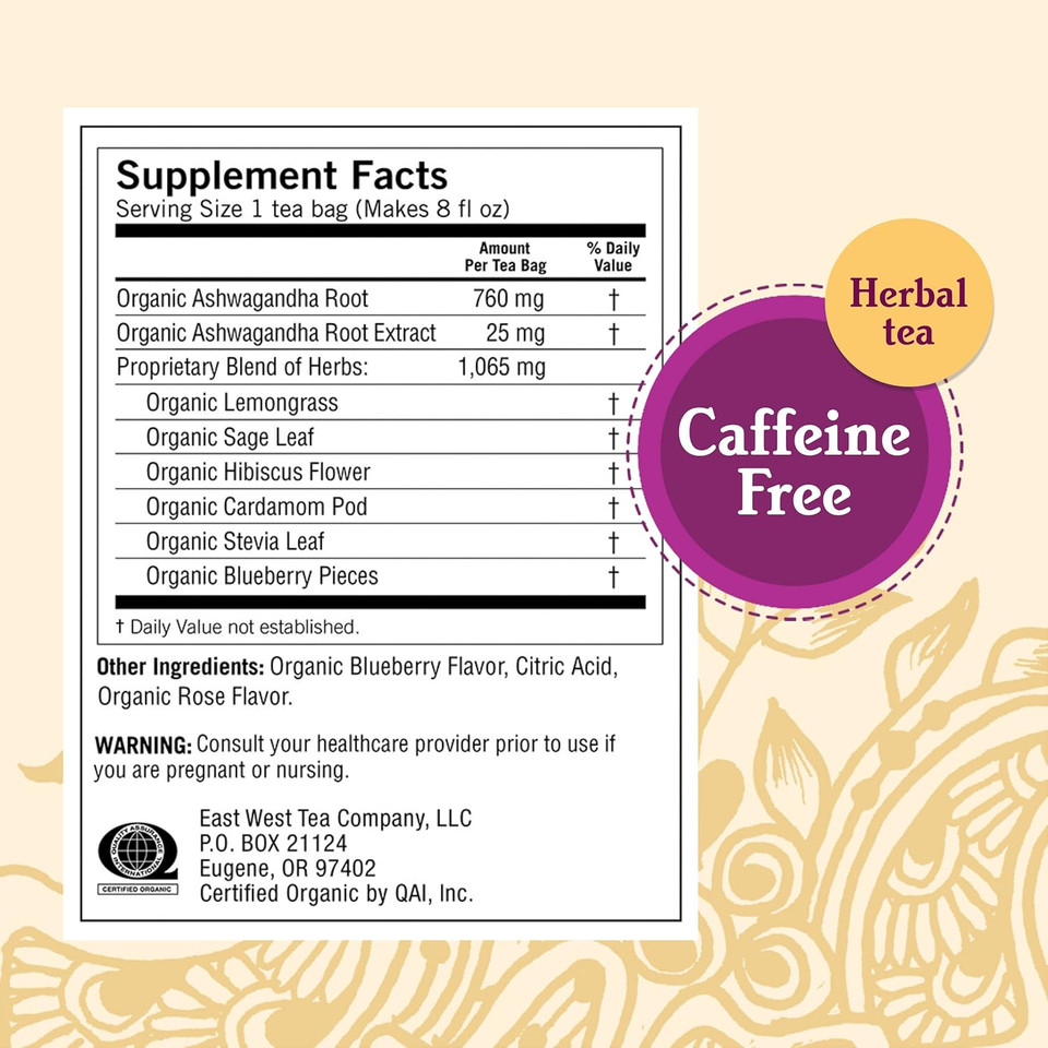 Yogi Blueberry Sage Stress Relief Organic Tea, Caffeine-Free, Vegan Friendly, Kosher, Usda Certified Organic, Non-Gmo, 16 Tea Bags (Pack Of 6)