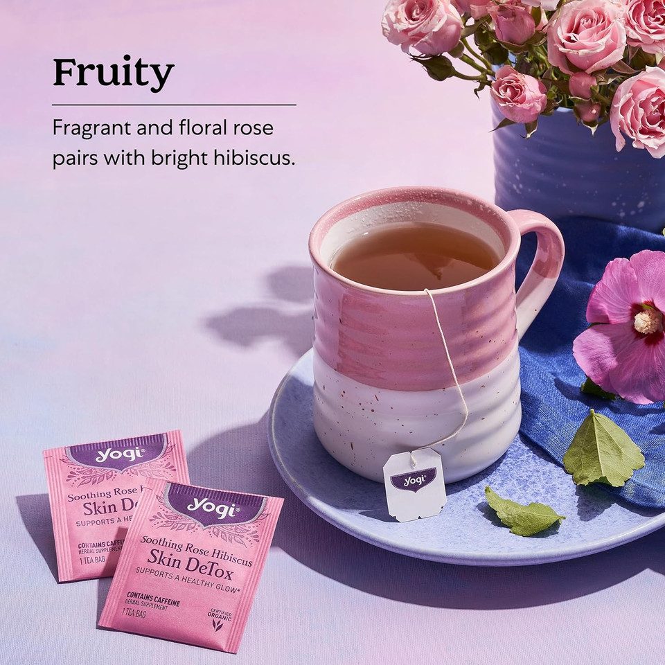 Yogi Tea Soothing Rose Hibiscus Skin Detox Tea - 16 Tea Bags Per Pack (6 Packs) - Organic Detox Tea To Support Skin Health - Includes Green Tea Leaf, Rose Petal, Honeybush Leaf, Hibiscus & More Yogi Tea Soothing Rose Hibiscus Skin Detox Tea - 16 Tea Bags Per Pack (6 Packs) - Organic Detox Tea To Support Skin Health - Includes Green Tea Leaf, Rose Petal, Honeybush Leaf, Hibiscus & More