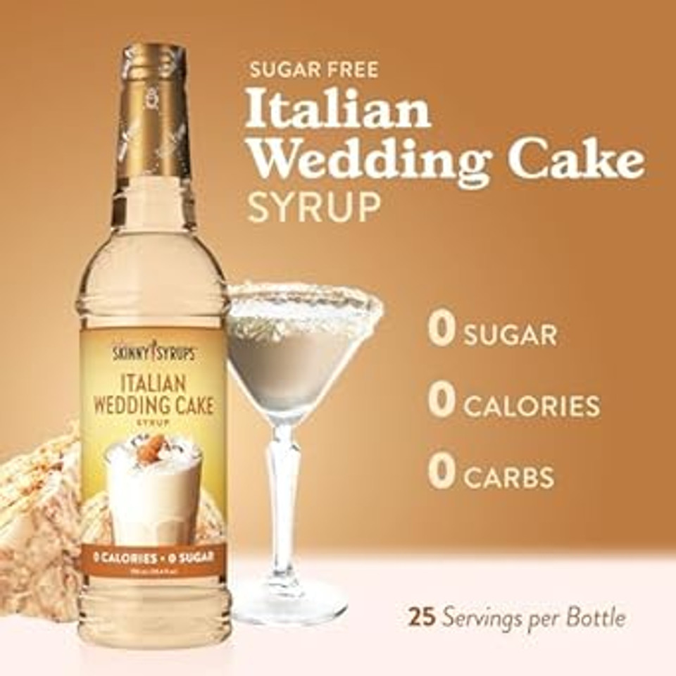 Jordan'S Skinny Syrups Sugar Free Coffee Syrup, Italian Wedding Cake Syrup Flavor, Zero Calorie Flavoring For Latte, Protein Shake, Cocktail & More, Gluten Free, Keto Friendly, 25.4 Fl Oz, 1 Pack