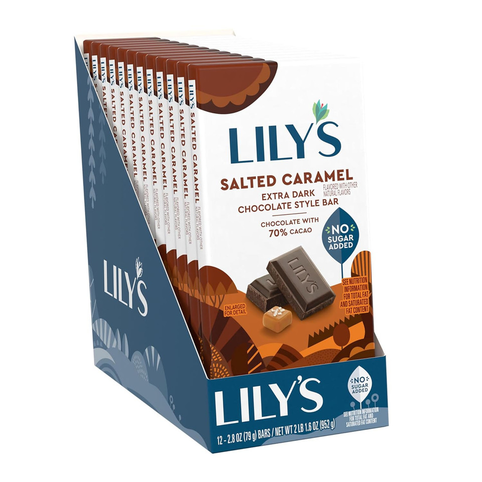 Lily'S Salted Caramel Extra Dark Chocolate Style No Sugar Added, Sweets Bars, 2.8 Oz (12 Count)