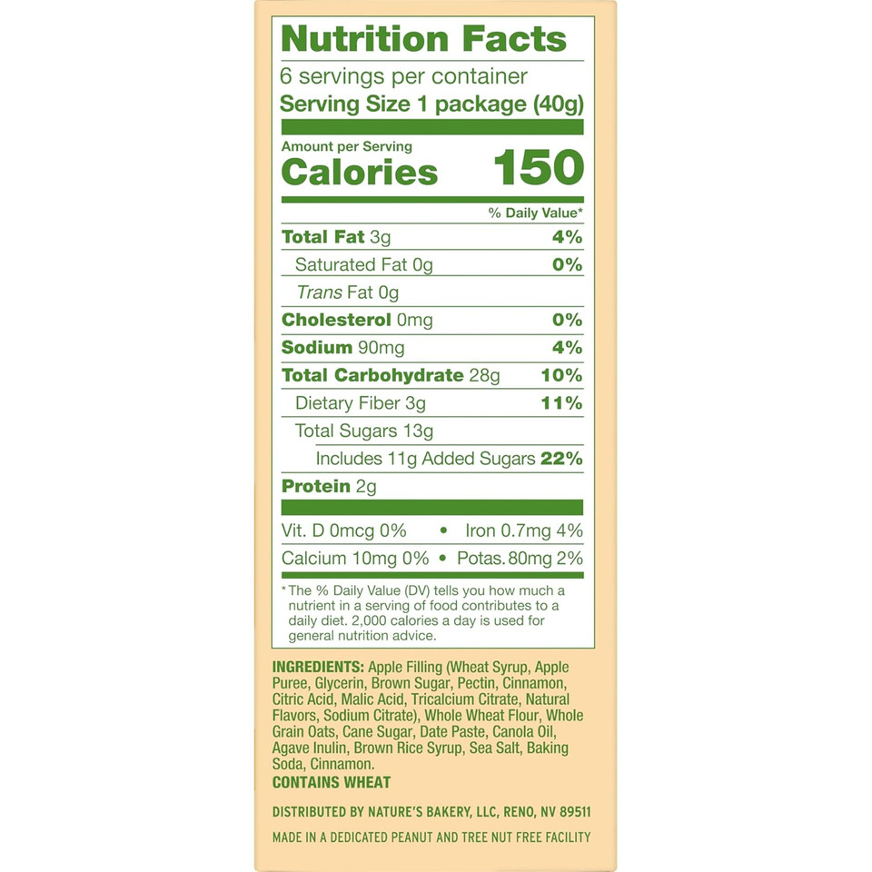 Nature'S Bakery Oatmeal Crumble Apple Bars, 1.41 Oz, 6 Ct