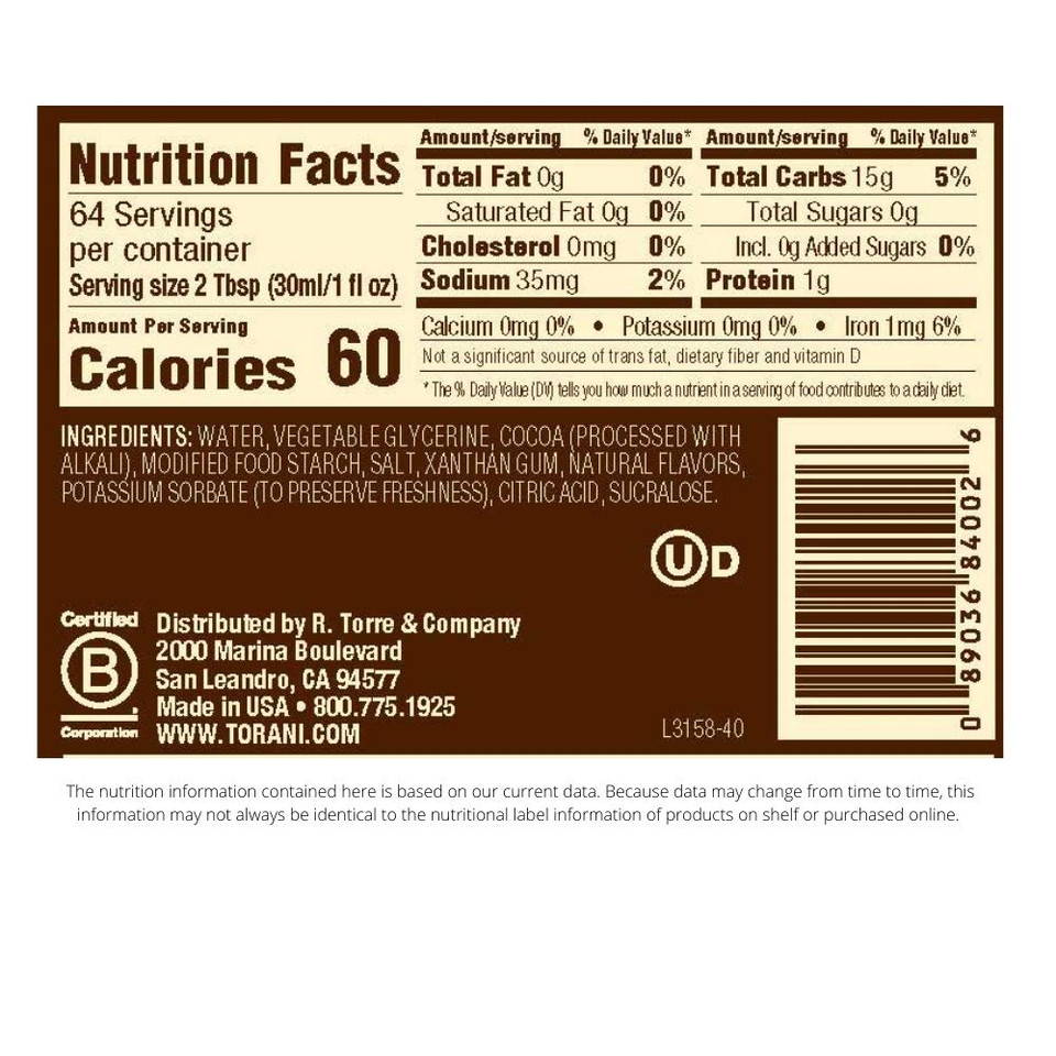 Suger Free Dark Chocolate Sauce 64 Oz