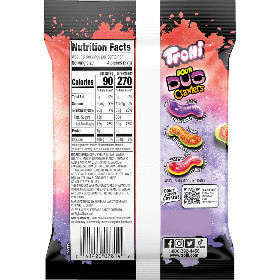 Trolli Sour Brite Duo Crawlers Candy, 3 Ounce Bags (Pack Of 12)