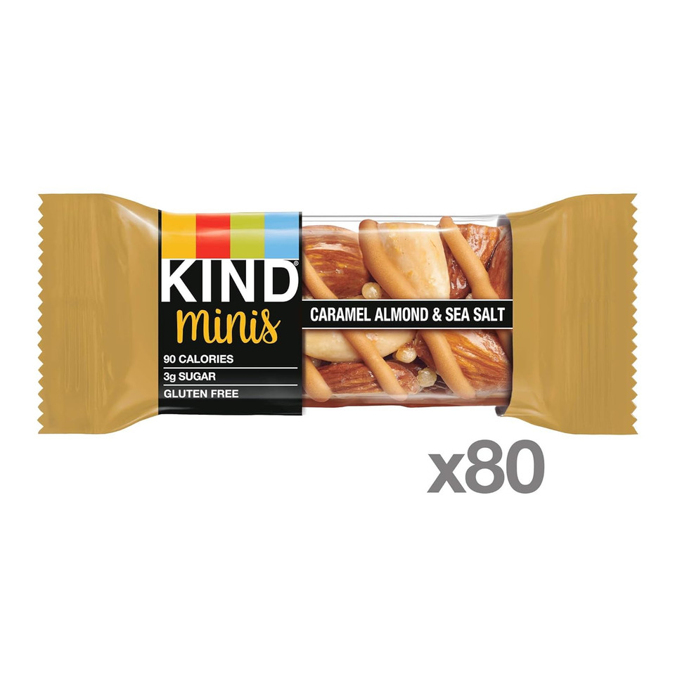 Kind Minis Healthy Snack Bar, Caramel Almond & Sea Salt, 3G Sugar, Gluten Free Bars, 0.7 Oz, (80 Ct) Kind Minis Healthy Snack Bar, Caramel Almond & Sea Salt, 3G Sugar, Gluten Free Bars, 0.7 Oz, (80 Ct)