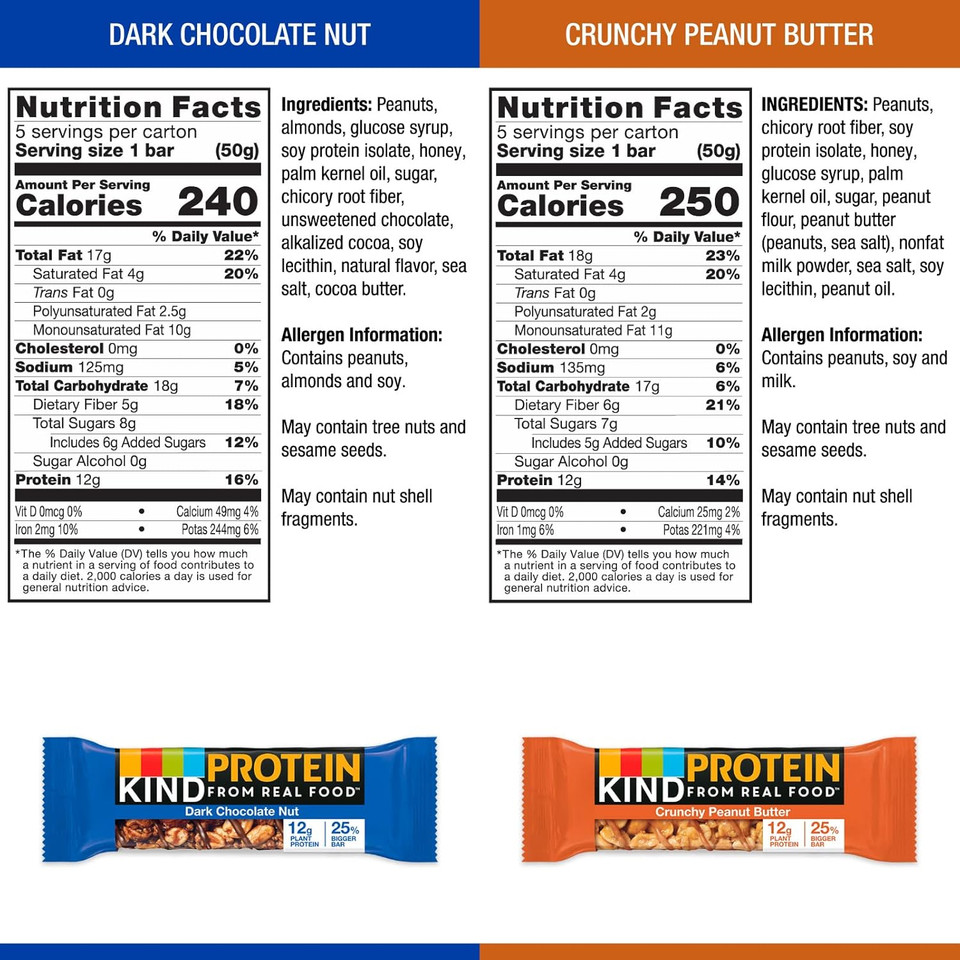 Kind Protein Bars, Variety Pack, Dark Chocolate Nut, Crunchy Peanut Butter, Healthy Snacks, 10 Count