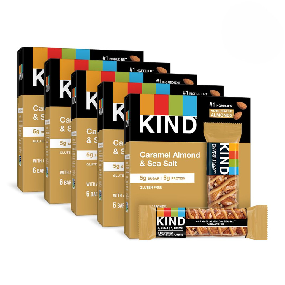 Kind Healthy Snack Bar, Caramel Almond & Sea Salt, 5G Sugar | 6G Protein, Gluten Free Bars, 1.4 Oz, (60 Bars)