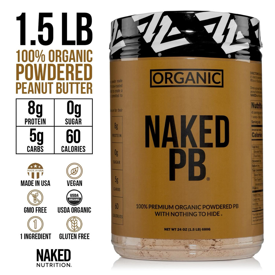Organic Powdered Peanut Butter From Us Farms  Bulk, Only 1 Ingredient - Roasted Peanuts, Vegan, No Additives, Preservative Free, No Salt, No Sugar - 45 Servings - Naked Pb