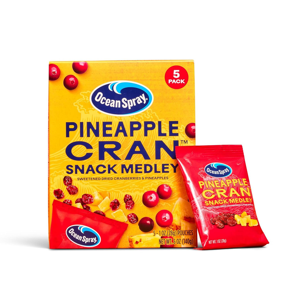 Ocean Sprayã¢Â® Pineapple Cranã¢Â Snack Medley, Cranberry And Pineapple Dried Fruit Snack, 1 Oz Pouches, 5 Count
