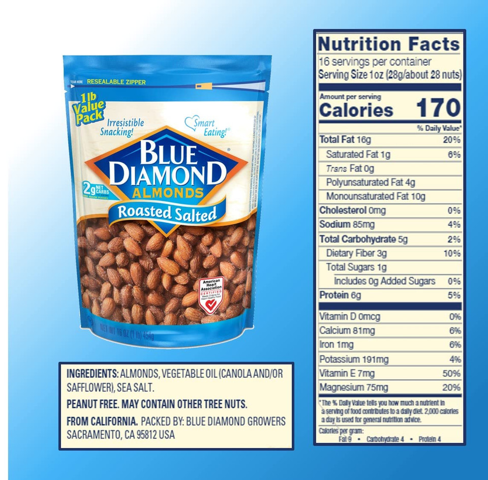 Blue Diamond Almonds, Roasted Salted, 16 Ounce
