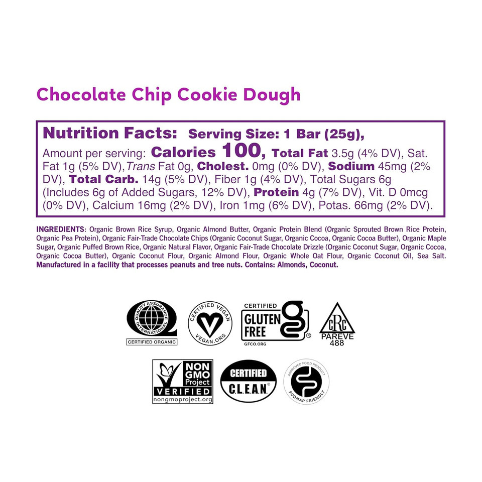 Gomacro Kids Macrobar Organic Vegan Snack Bars - Chocolate Chip Cookie Dough (0.90 Ounce Bars, 7 Count)