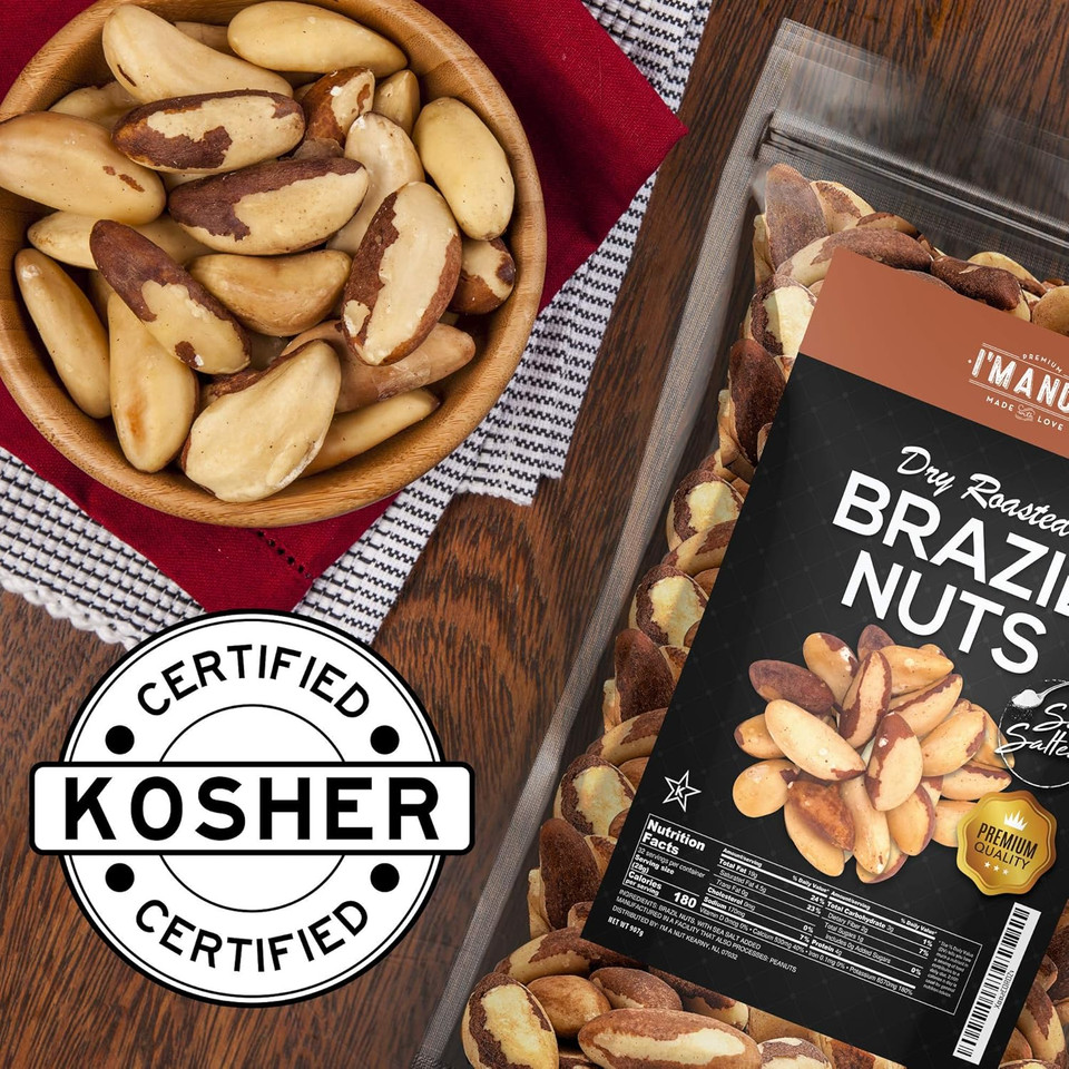 Dry Roasted Brazil Nuts Sea Salted 32Oz (2 Pounds) | No Oil | No Herbicides Or Pesticides | Batch Tested Gluten & Peanut Free | Non Gmo | No Ppo | Vegan And Keto Friendly | Premium Quality | Made From 100% Natural Brazil Nuts