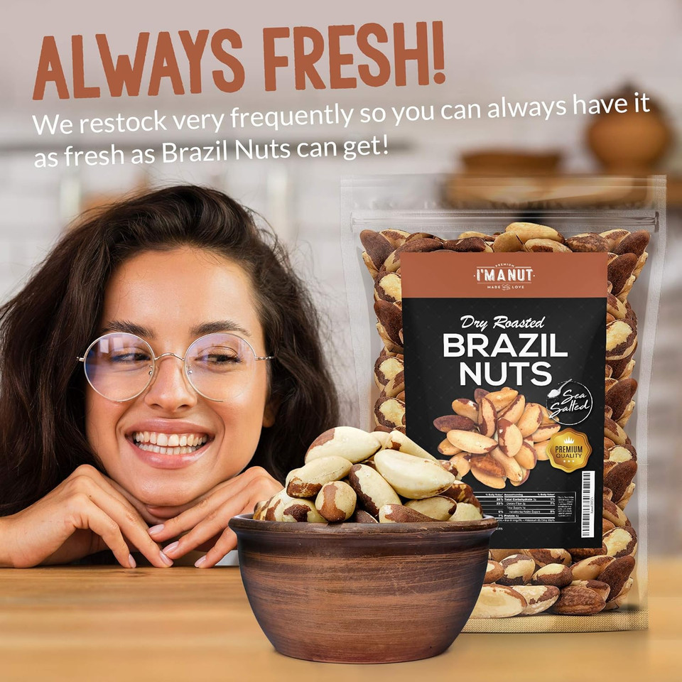 Dry Roasted Brazil Nuts Sea Salted 32Oz (2 Pounds) | No Oil | No Herbicides Or Pesticides | Batch Tested Gluten & Peanut Free | Non Gmo | No Ppo | Vegan And Keto Friendly | Premium Quality | Made From 100% Natural Brazil Nuts