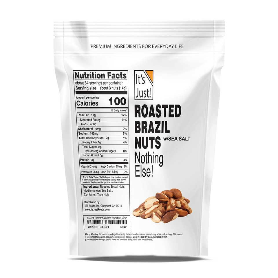 It'S Just - Brazil Nuts, 2Lbs, Product Of Peru, Roasted & Salted, Packaged In Usa (Roasted/Sea Salted, 2 Pound (Pack Of 1))