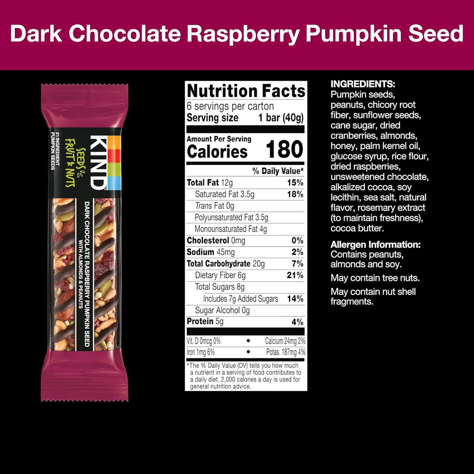 Kindã¢Â® Bars Seeds, Fruit And Nuts 18Ct Variety Pack (Strawberry, Dark Chocolate Raspberry And Orange Cranberry), Good Source Of Fiber, Gluten Free Snack Bars