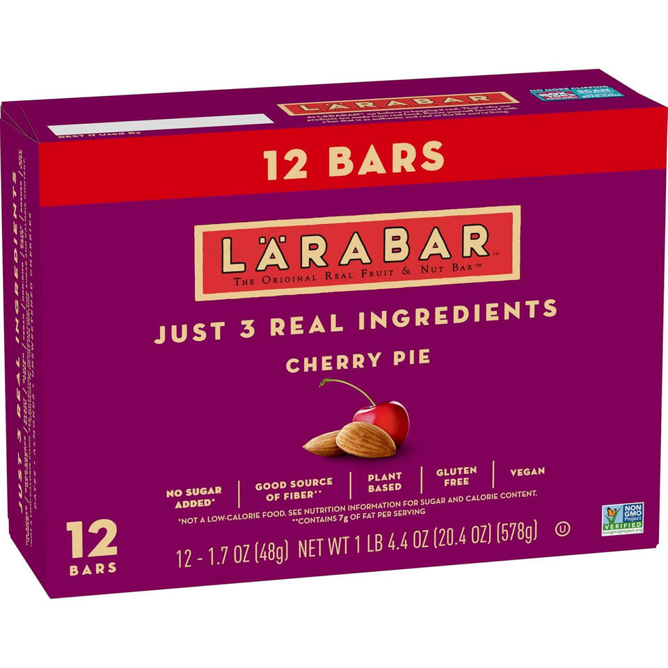 Larabar Cherry Pie, Gluten Free Vegan Fruit & Nut Bars, 1.6 Oz Bars, 12 Ct