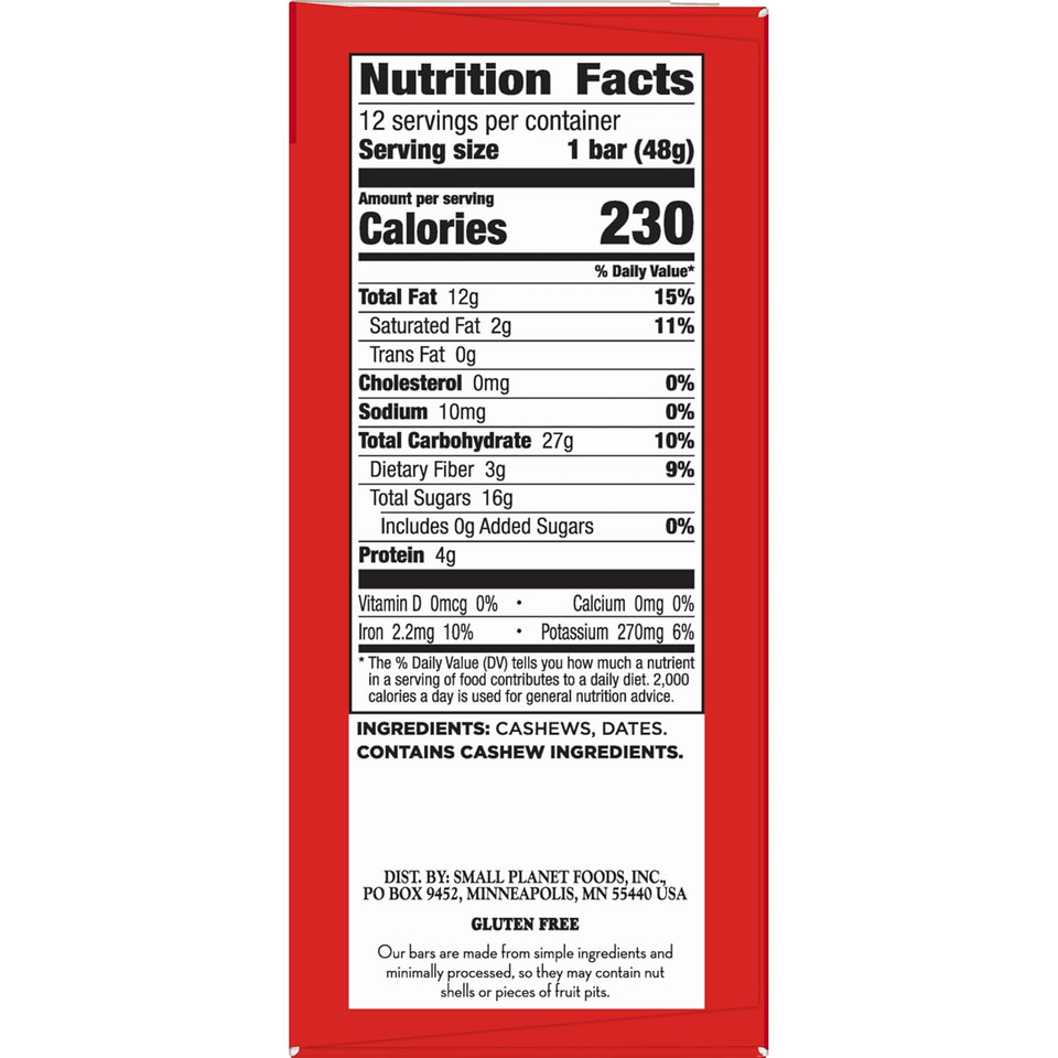 Larabar Cashew Cookie, Gluten Free Vegan Fruit & Nut Bars, 1.7 Oz, 12 Ct