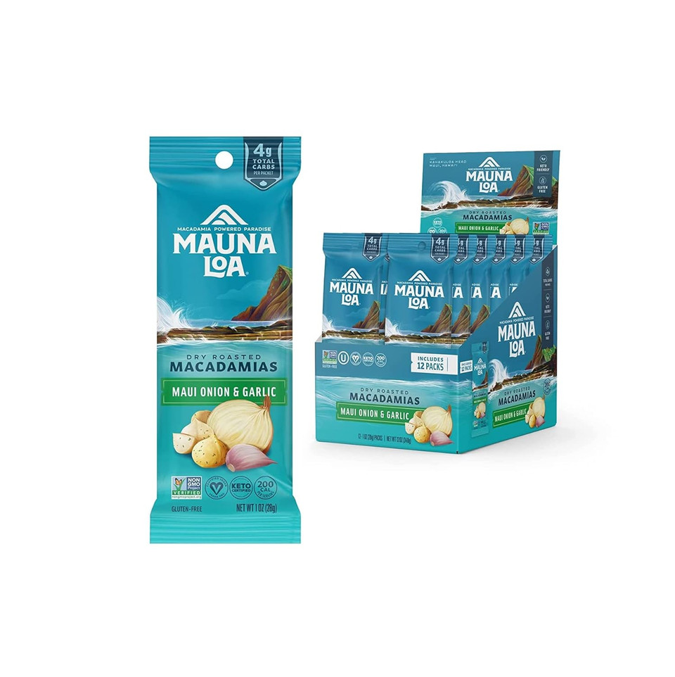 Macadamia Nuts, Maui Onion & Garlic Flavor, Snack Mac Mini Pouches, Single Serve 1 Oz Bags (Pack Of 12) Macadamia Nuts, Maui Onion & Garlic Flavor, Snack Mac Mini Pouches, Single Serve 1 Oz Bags (Pack Of 12)