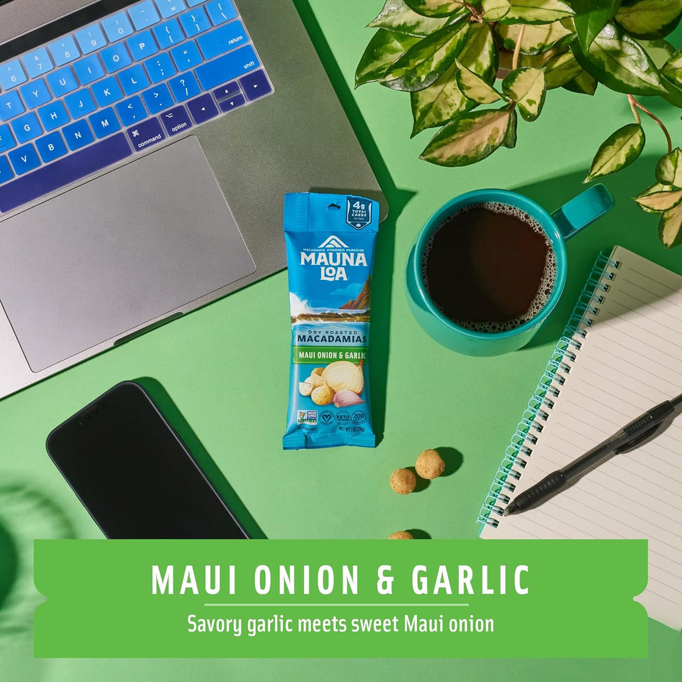 Macadamia Nuts, Maui Onion & Garlic Flavor, Snack Mac Mini Pouches, Single Serve 1 Oz Bags (Pack Of 12) Macadamia Nuts, Maui Onion & Garlic Flavor, Snack Mac Mini Pouches, Single Serve 1 Oz Bags (Pack Of 12)