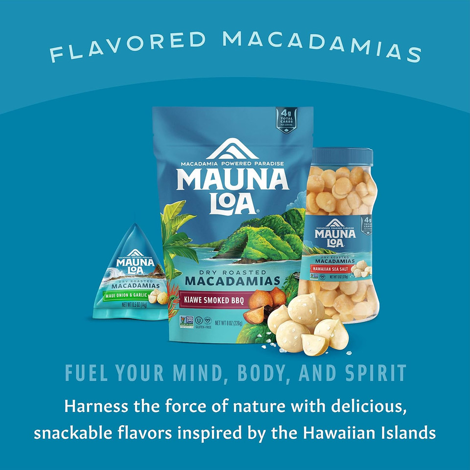 Mauna Loa Premium Hawaiian Roasted Macadamia Nuts, Kiawe Smoked Bbq Flavor Bag, 8 Oz