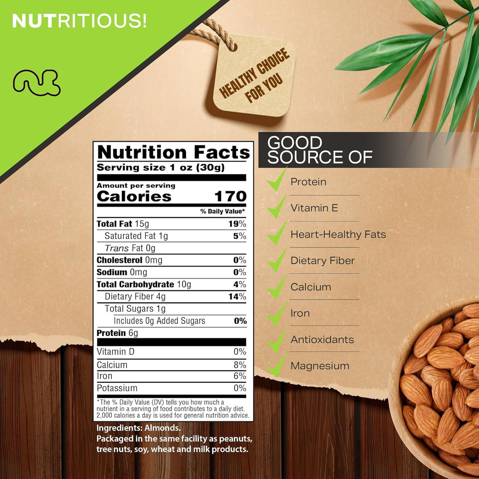 Nut Cravings - Raw Whole Almonds, Unsalted, Shelled, (16Oz - 1 Lb) Bulk Nuts Packed Fresh In Resealable Bag - Kosher Healthy Snack, Natural Keto Vegan - Ideal For Trail Mixed Nuts Nut Cravings - Raw Whole Almonds, Unsalted, Shelled, (16Oz - 1 Lb) Bulk Nuts Packed Fresh In Resealable Bag - Kosher Healthy Snack, Natural Keto Vegan - Ideal For Trail Mixed Nuts