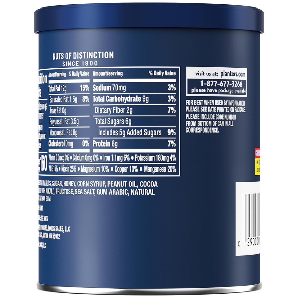 Planters Cocoa Peanuts, Sweet And Salty, Party Snack, Plant-Based Protein, Quick Snack For Adults, After School Snack, Bulk Nuts, Kosher, 6Oz Canister (8 Count)
