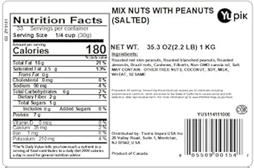 Yupik Roasted Salted Mixed Nuts With Peanuts, 2.2 Lb, Pack Of 1