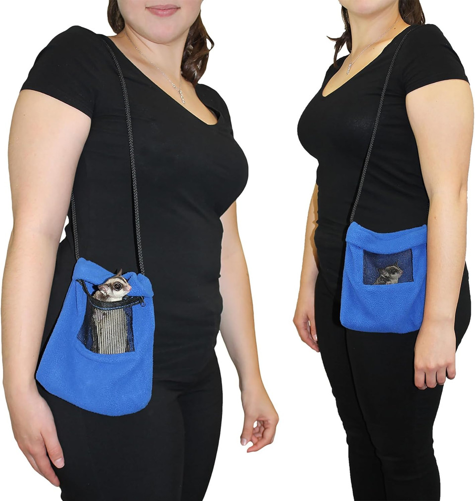 2 Pack Carry Pouch For Small Animals - Breathable Window, Strong Zipper, Adjustable Strap - Sugar Gliders Hamster Gerbils