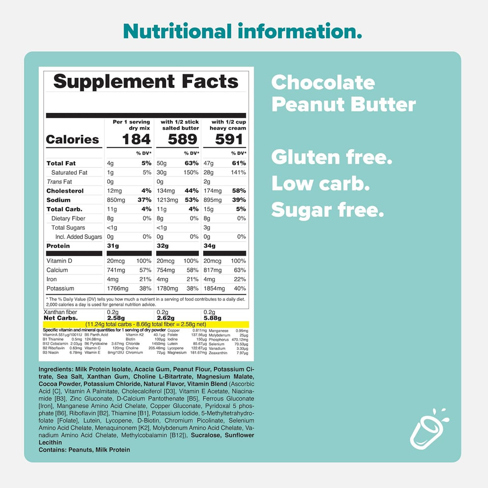 Keto Chow Chocolate Peanut Butter | Keto Meal Replacement Shake Powder | Nutritionally Complete | Low Carb | Delicious Easy Meal Substitute | Protein Rich You Choose The Fat | Single Meal Sample