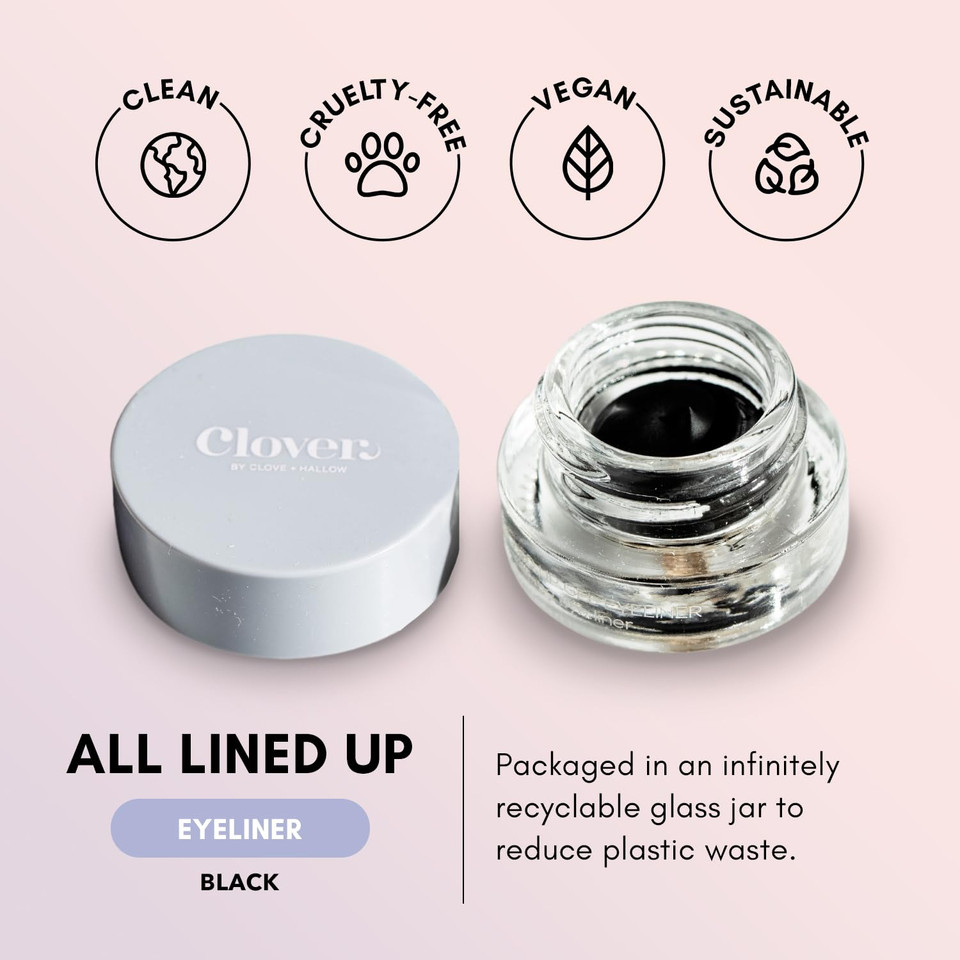 Clover All Lined Up Gel Eyeliner | Lightweight Formula, Long Lasting Eye Liner | No Transfer, No Touch-Ups, Rich Pigmentation | Cruelty-Free & Vegan Eye Makeup | Shadeblack