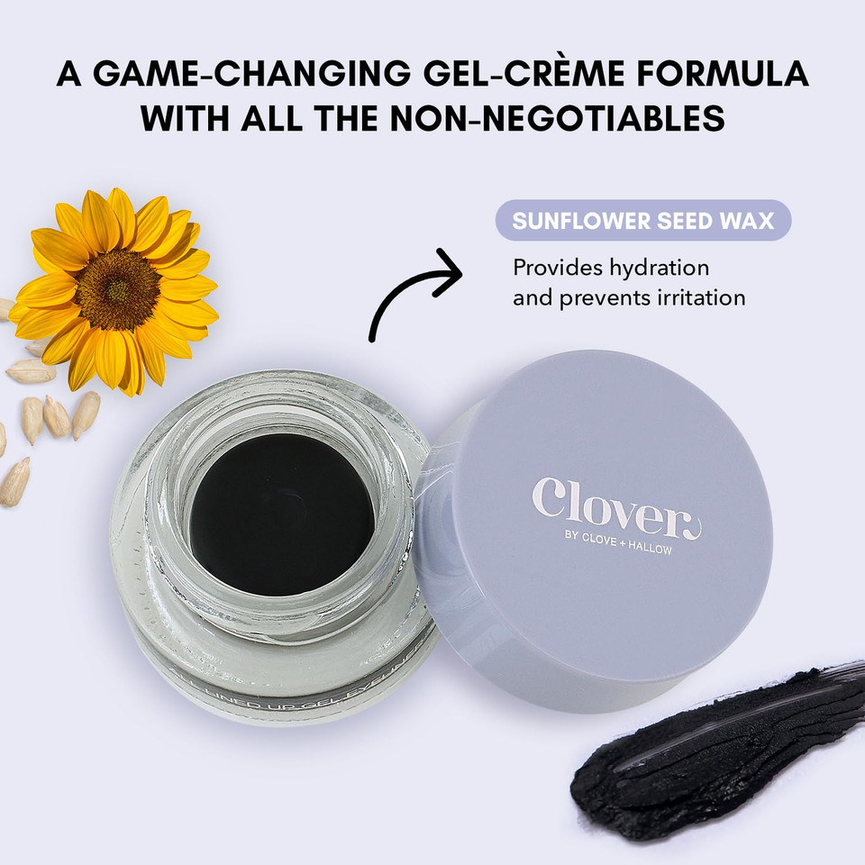 Clover All Lined Up Gel Eyeliner | Lightweight Formula, Long Lasting Eye Liner | No Transfer, No Touch-Ups, Rich Pigmentation | Cruelty-Free & Vegan Eye Makeup | Shadeblack