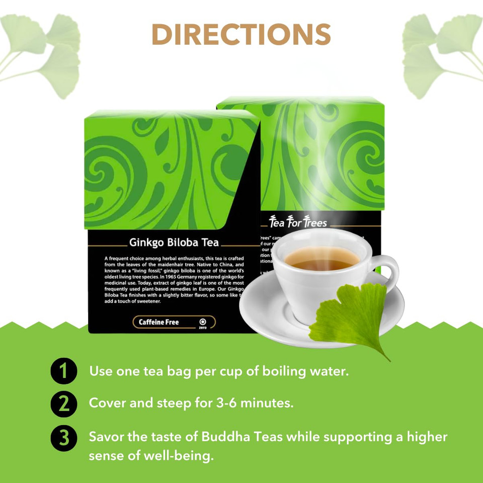 Buddha Teas - Organic Ginkgo Biloba Tea - Herbal Tea - For Health & Wellbeing - With Antioxidants & Minerals - Clean Ingredients - Caffeine Free - Ou Kosher & Non-Gmo - 18 Tea Bags (Pack Of 1)