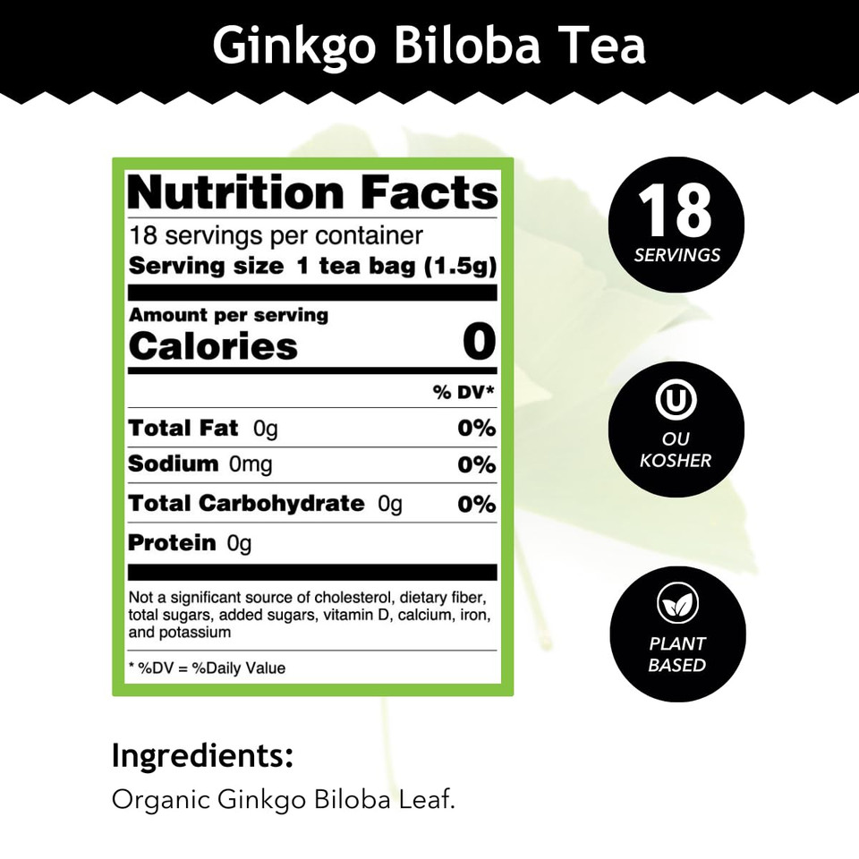 Buddha Teas - Organic Ginkgo Biloba Tea - Herbal Tea - For Health & Wellbeing - With Antioxidants & Minerals - Clean Ingredients - Caffeine Free - Ou Kosher & Non-Gmo - 18 Tea Bags (Pack Of 1)