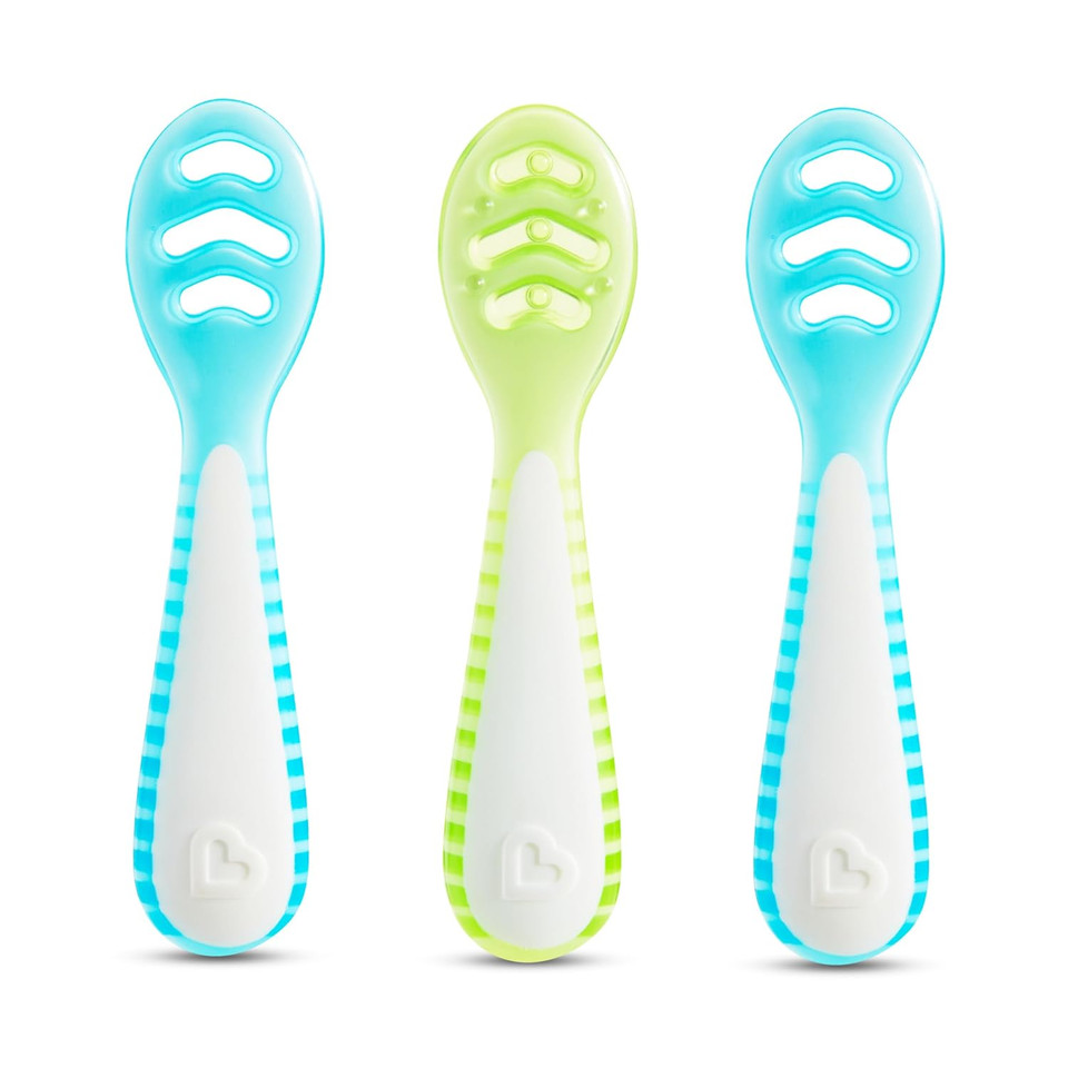 Munchkinã¢Â® Gentle Dipã¢Â Multistage First Spoon Set For Baby Led Weaning, Self Feeding, Solids & Purees, 3 Pack, Blue/Green