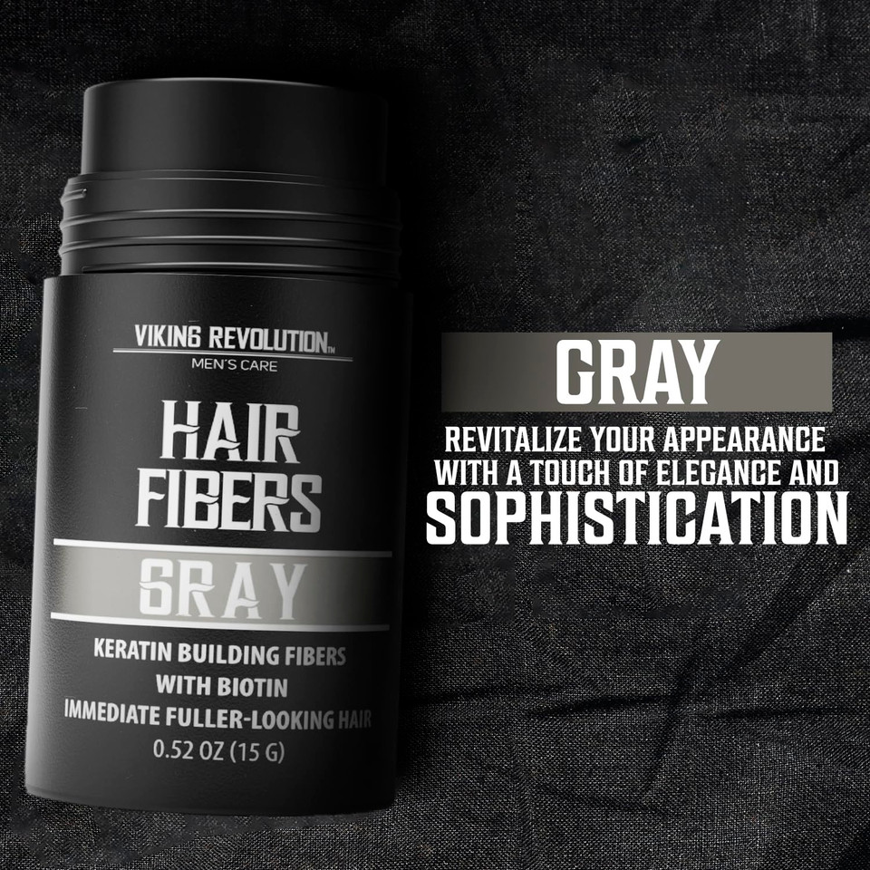 Viking Revolution Gray Hair Fibers For Thinning Hair Men - Thick Fiber For Bald Spot Cover Up - Hair Building Fibers With Kerating And Biotin - Hair Fiber For Men For Thicker And Fuller Look (0.52Oz)