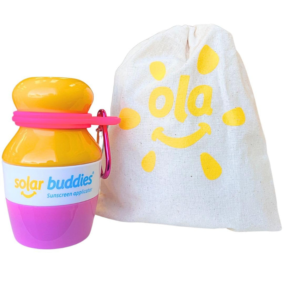 Pink Bag Bundle Solar Buddies Refillable Roll On Sunscreen Suncream Applicator Bag Bundle With Applicator Carabina Clip For Families, Kids, Adults, Travel Set, With A Free Sticker Pack (Pink)