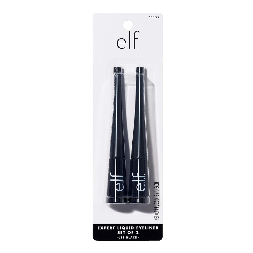 E.L.F. Expert Liquid Liner (Pack Of 2), High-Pigmented, Extra-Fine Liquid Eyeliner For Precise Definition, Long-Lasting, Vegan & Cruelty-Free, Jet Blackjet Black
