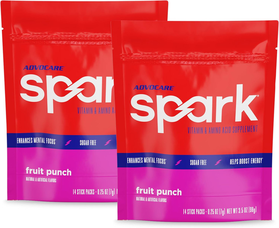 Advocare Energized Hydration Bundle Spark Vitamin & Amino Acid Supplement Rehydrate Electrolyte Drink Mix - Fruit Punch - 28 Total Stick Packs