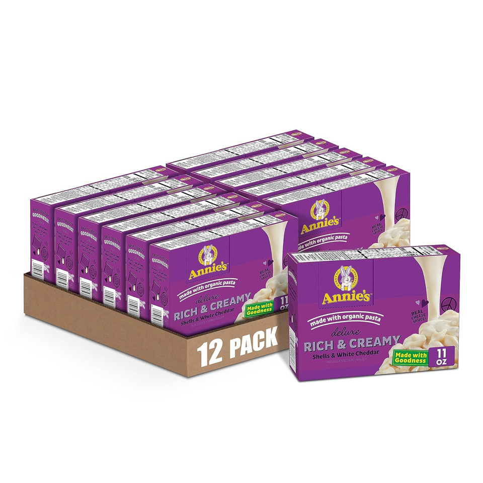 Annie'S Deluxe Macaroni And Cheese With Organic Pasta, Classic Real Cheddar Cheese And Shells, 11.3 Oz