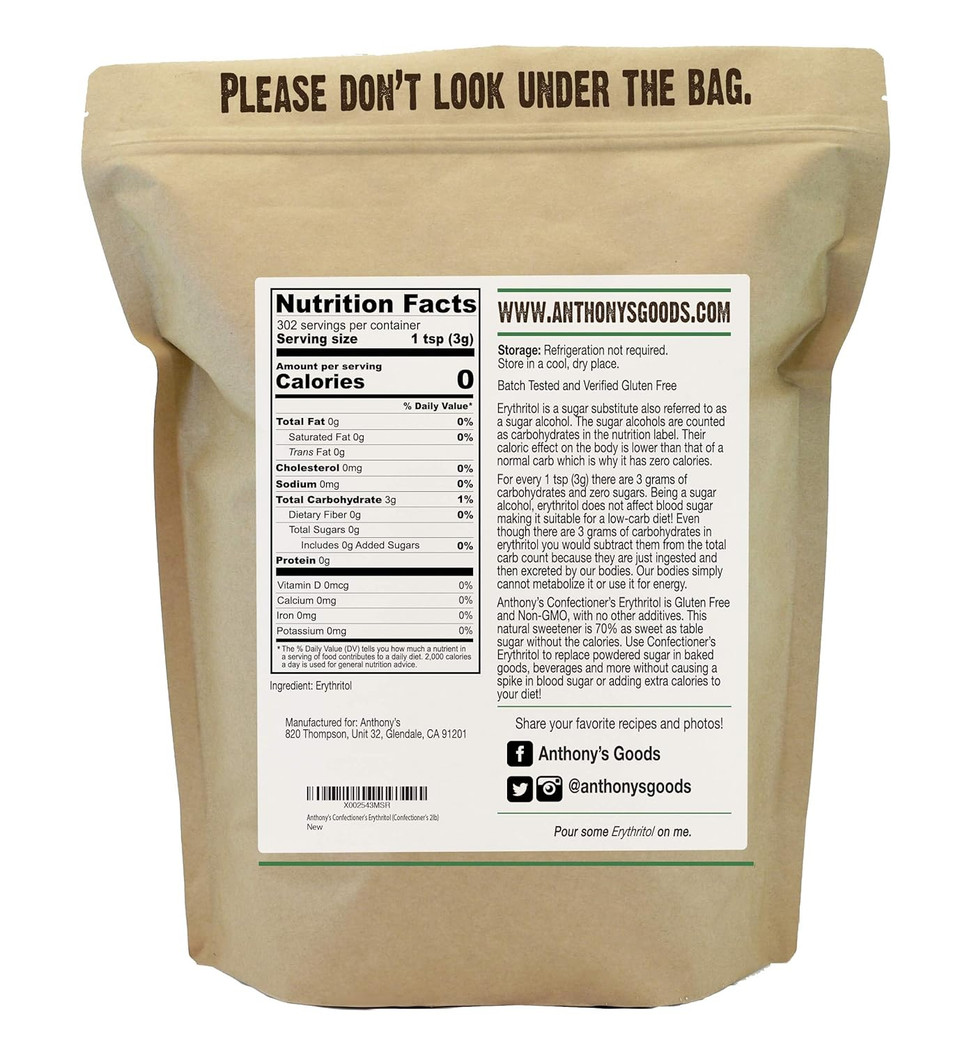 Anthony'S Confectioner'S Erythritol Powder, 2 Lb, Non Gmo, Sweetener, Zero Calorie, Keto & Paleo Friendly Anthony'S Confectioner'S Erythritol Powder, 2 Lb, Non Gmo, Sweetener, Zero Calorie, Keto & Paleo Friendly