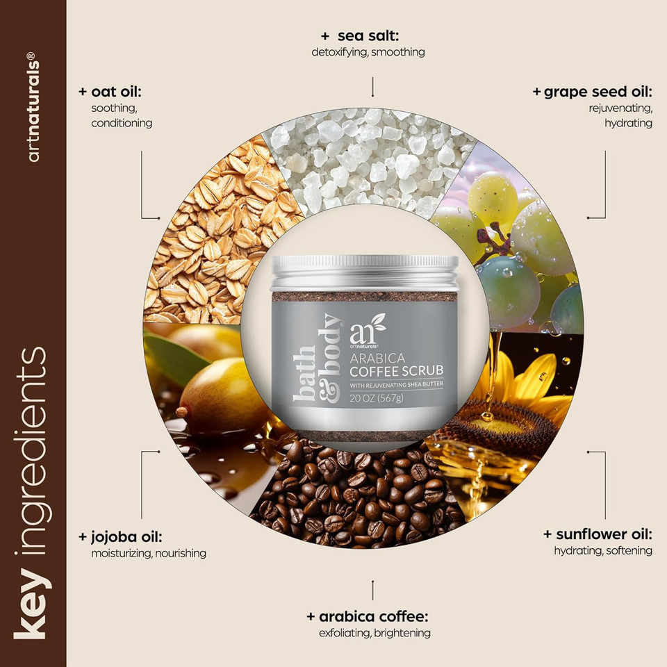 Artnaturals Natural Arabica Coffee Scrub- Body - Exfoliating And Rejuvenating Body Rub - For Skin Care, Stretch Marks, Acne And Cellulite - 20 Oz