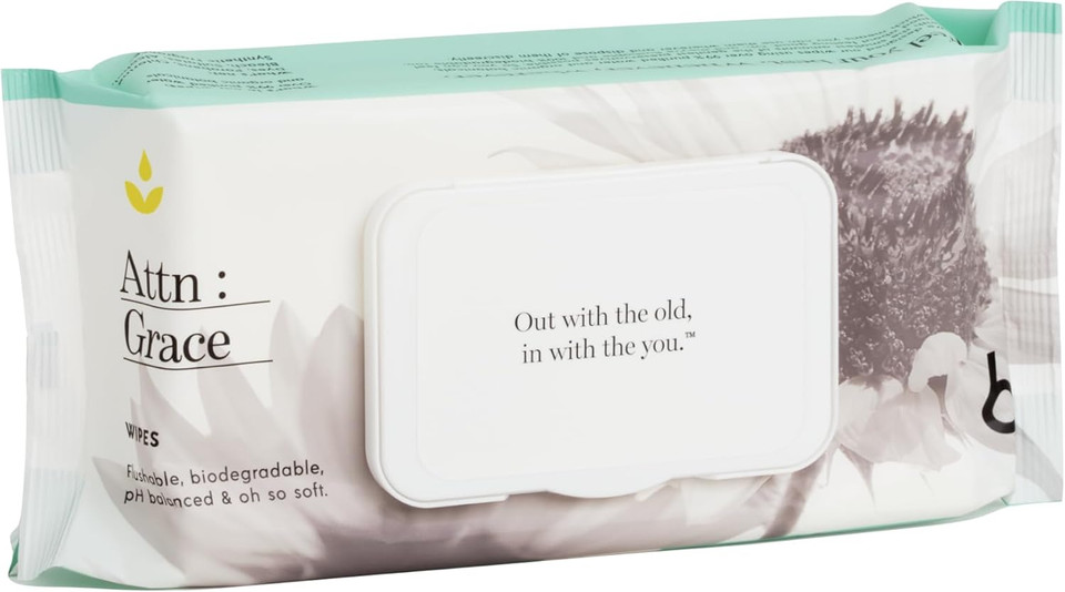 Attn: Grace Hybrid Incontinence Pads (28 Pack) & Flushable Wet Wipes Combo For Women - Light Absorbency & Wipes With Aloe Vera And Coconut Oil | Postpartum Support, Sensitive Skin-Friendly, Breathable