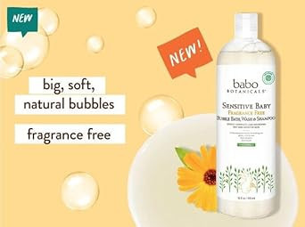 Babo Botanicals Sensitive Baby Fragrance-Free 2-In-1 Bubble Bath & Wash - Shea Butter, Calendula & Oat - Vegan - Ewg Verified - For Babies & Kids