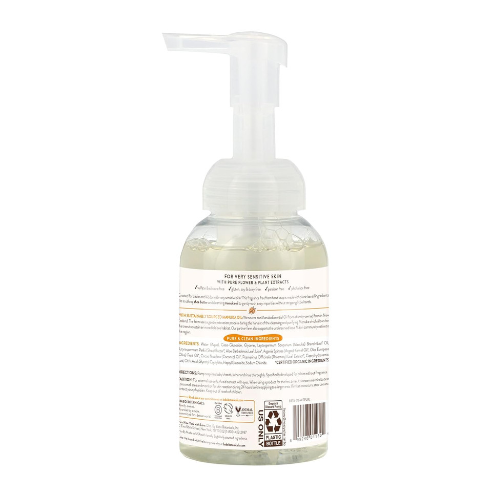 Babo Botanicals Sensitive Baby Fragrance-Free Foaming Hand Soap - Self-Foaming - Manuka Oil, Shea Butter & Aloe Vera - For Babies, Kids And Adults With Sensitive Skin - Vegan