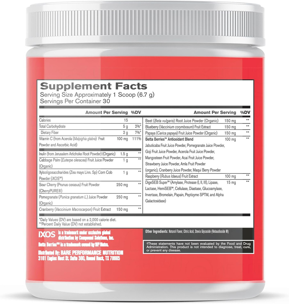 Bare Performance Nutrition, Bpn Strong Reds Superfood Powder, Digestive Enzymes, Antioxidants, Improved Natural Energy, 30 Servings, Strawberry