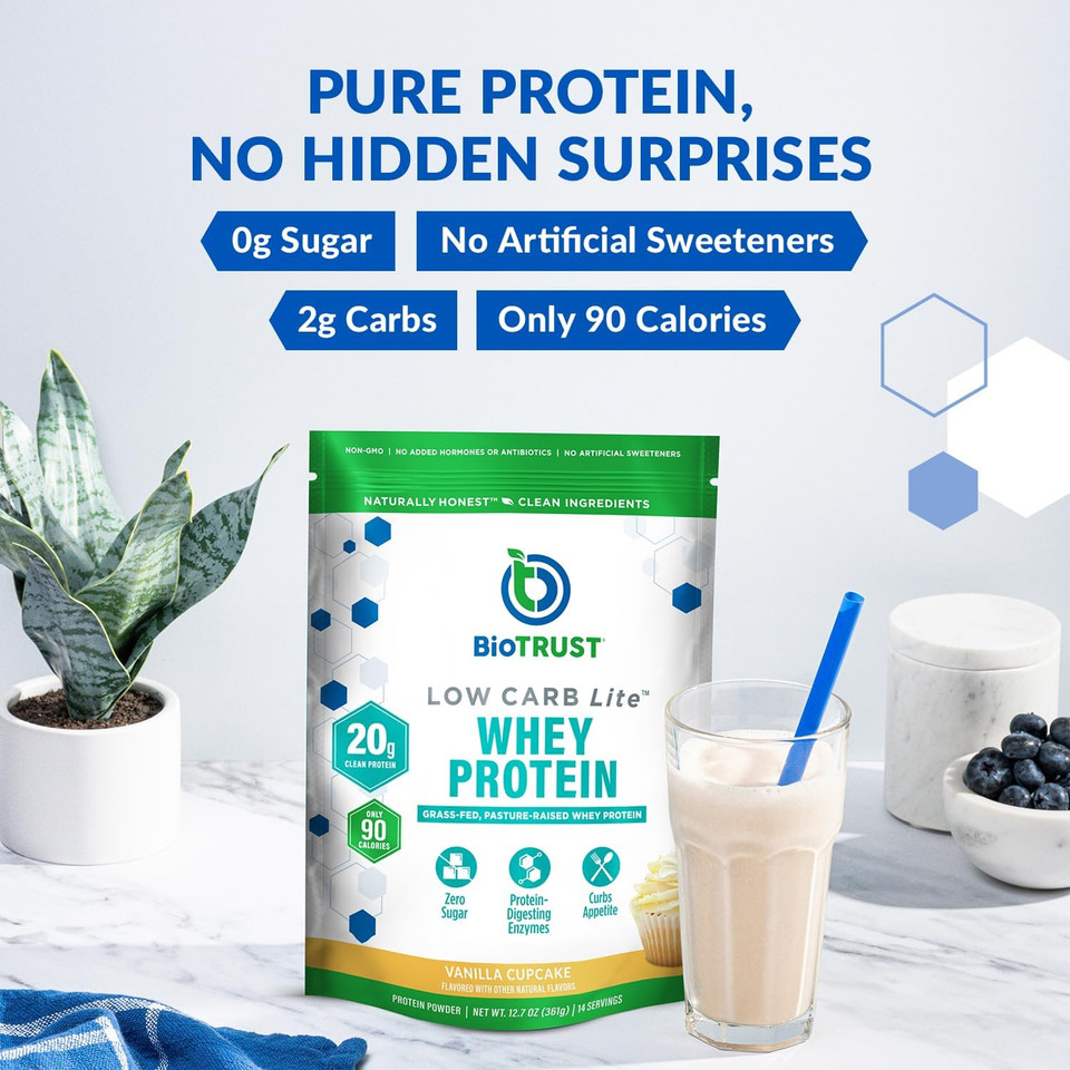 Biotrust Low Carb Lite, Low Calorie Protein Powder  Low Carb, Sugar Free, Low Sodium, Keto Protein Powder  20G Grass-Fed Whey Protein Isolate With Digestive Enzymes  Unflavored, 14 Servings