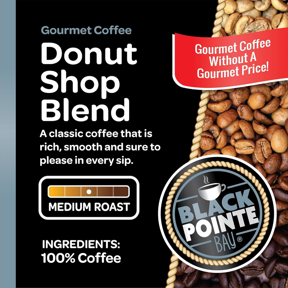 Black Pointe Bay Coffee Donut Shop Blend, Medium Roast, 80 Count, Single Serve Coffee Pods For Keurig K-Cup Brewers