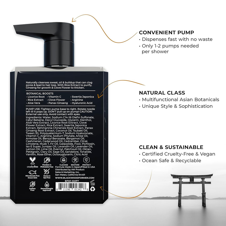 Blackwood For Men Active Man Daily Shampoo - Thickening & Clarifying Shampoo For Normal To Oily Hair Or Scalp - Fights Hair Loss - Natural Vegan Formula - Sulfate Free With Ginseng & Aloe Vera (7Oz)