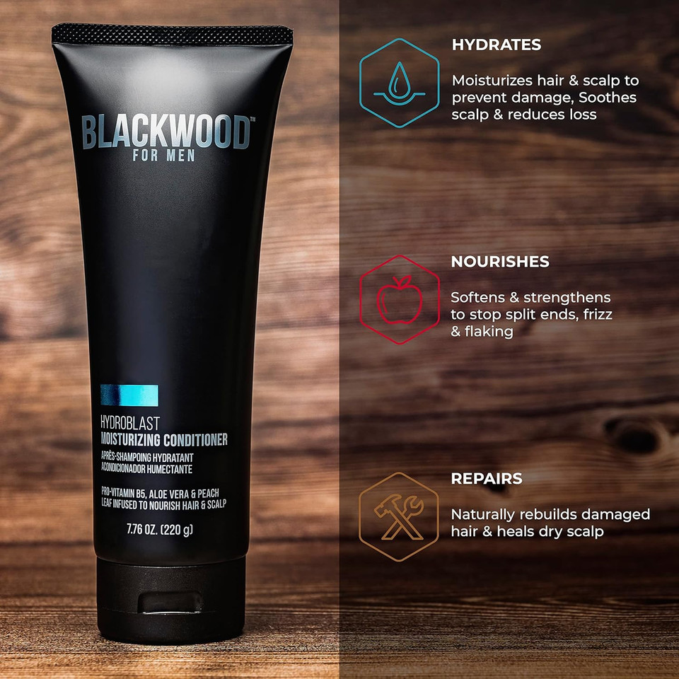 Blackwood For Men Hydroblast Moisturizing Conditioner - Deep Treatment For Damaged & Dry Hair - Natural Vegan Formula For Curly & Coarse Hair - Sulfate Free, Paraben Free, & Cruelty Free (7.76 Oz)