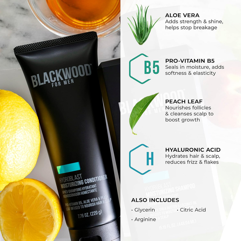Blackwood For Men Hydroblast Moisturizing Conditioner - Deep Treatment For Damaged & Dry Hair - Natural Vegan Formula For Curly & Coarse Hair - Sulfate Free, Paraben Free, & Cruelty Free (7.76 Oz) Blackwood For Men Hydroblast Moisturizing Conditioner - Deep Treatment For Damaged & Dry Hair - Natural Vegan Formula For Curly & Coarse Hair - Sulfate Free, Paraben Free, & Cruelty Free (7.76 Oz)