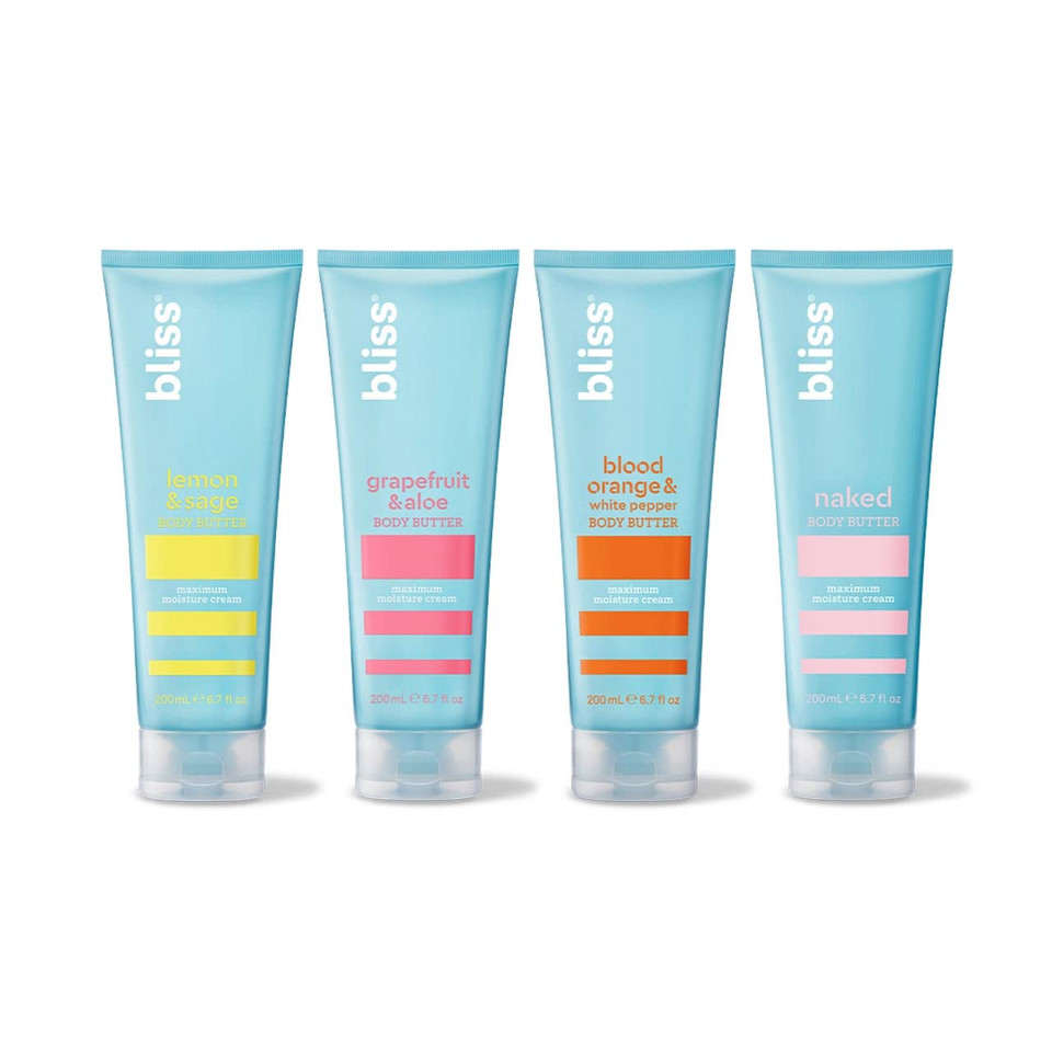 Bliss Body Butter 4Pc Set - Body Lotion For Dry Skin - Butter Together Set: Grapefruit And Aloe, Lemon And Sage, Blood Orange And White Pepper, Unscented